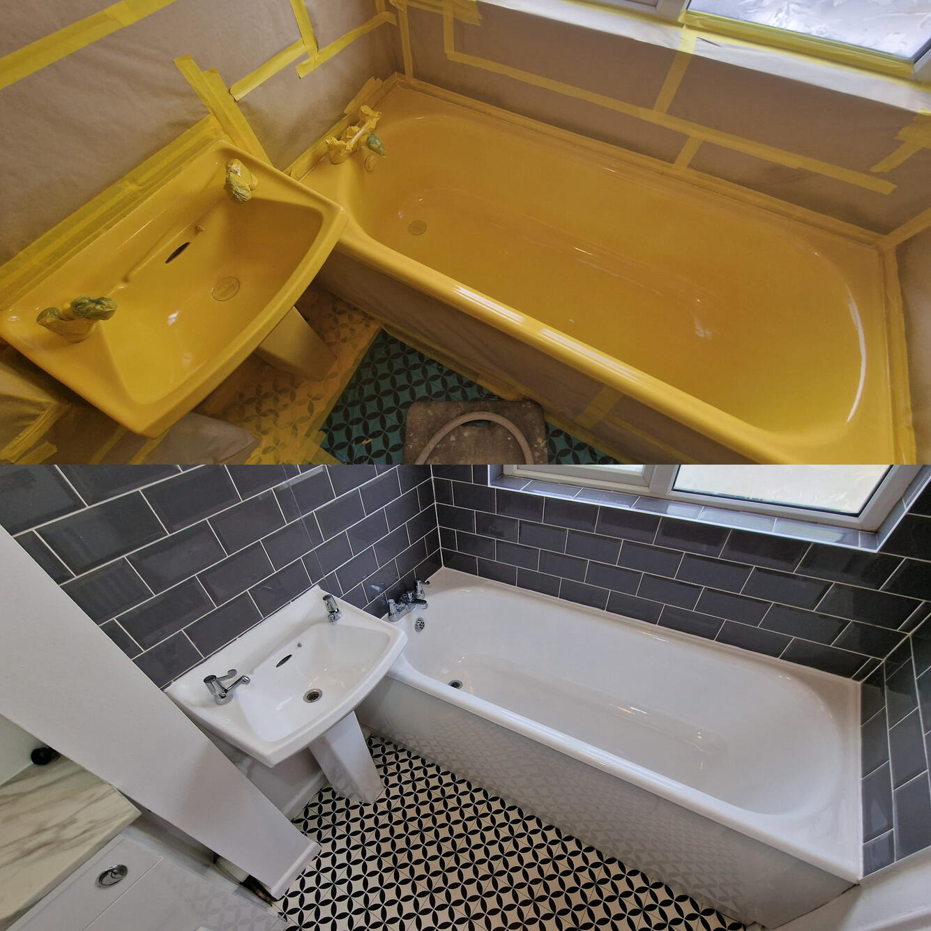 SINK AND BATH RE-ENAMELLED Before and after ceramic sink and steel bath re-enamelling in Wolverhampton